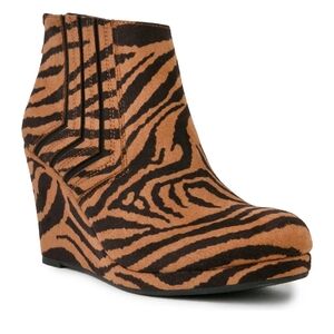 Sugar Zebra Pattern Wedge Ankle Boots